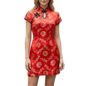 Vintage Frederick’s Of Hollywood Large Red Qipao Asian Dress